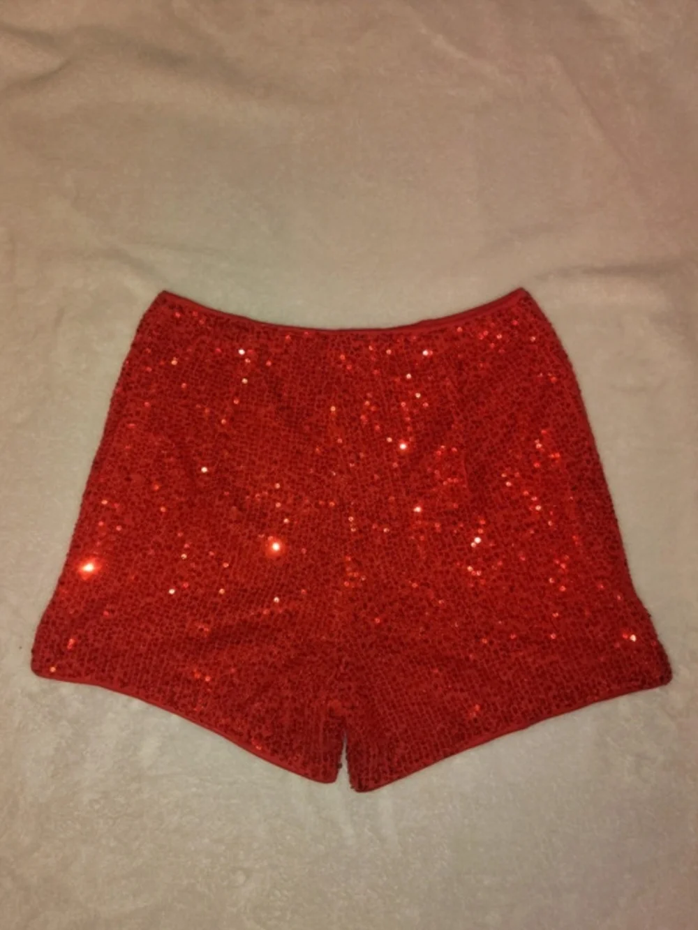 Girls' Red Sequin High-Waist Shorts